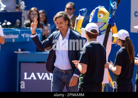 Barcelona, Spanien. 19. April 2023. Tribut an Feliciano López für seinen Rücktritt vom Profi-Tennis während der Barcelona Open Banc Sabadell Conde de Godo Trophy in Barcelona. 19. April 2023 Emotivo homenaje a Feliciano López por su retirada del Tenis profesional durante el Barcelona Open Banc Sabadell Trofeo Conde de Godo, en Barcelona. 19 de Abril de 2023 900/Cordon Press Credit: CORDON PRESS/Alamy Live News Stockfoto