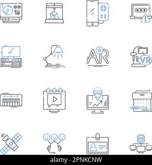 Symbolsammlung für Automatisierungs-Fertigungslinien. Mechanisierung, Robotik, Montage, Effizienz, Industrie, Optimierung, Innovationsvektor und linear Stock Vektor