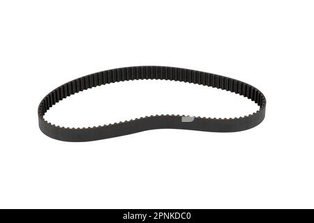 Zahnriemen des Fahrzeugmotors isoliert auf weißem Hintergrund. Ersatzteilkatalog. Stockfoto