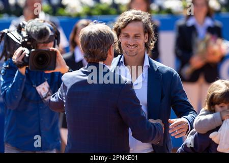 BARCELONA, SPANIEN - APRIL 19: Feliciano Lopez tritt am 19. April 2023 im Real Club de Tenis Barcelona in Barcelona, Spanien, bei der Barcelona Open Banc Sabadell 70 Trofeo Conde de Godo in Rente Stockfoto