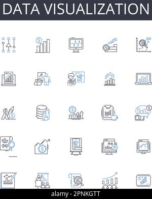 Sammlung der Liniensymbole für die Datenvisualisierung. Informationsanzeige, grafische Darstellung, numerische Darstellung, Datendarstellung, statistische Darstellung Stock Vektor