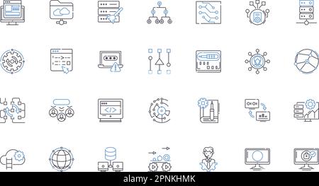 Sammlung von Softwaregraphiksymbolen. Rendering, Animation, Modellierung, Texturierung, Schattierung, Beleuchtung, Farbvektor und lineare Darstellung Stock Vektor