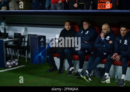 München, Bayern, Deutschland. 19. April 2023. JOSEP GUARDIOLA während des Viertelfinalspiels der UEFA Champions League 2023 zwischen dem FC Bayern München und Manchester City in der Allianz Arena. (Kreditbild: © Alexandra Fechete/ZUMA Press Wire) NUR ZUR REDAKTIONELLEN VERWENDUNG! Nicht für den kommerziellen GEBRAUCH! Stockfoto