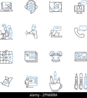 Sammlung der Positionssymbole der Tasksequenz. Automatisierung, Bereitstellung, Konfiguration, Imaging, Bereitstellung, Unbeaufsichtigt, Scripting-Vektor und linear Stock Vektor