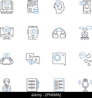 Symbolsammlung für aktuelle Ereignisse. Pandemie, Impfstoff, Protest, Wahl, Amtsenthebung, Aufstände, Lockdown-Vektor und lineare Illustration. Quarantäne Stock Vektor