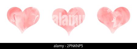 Ein Satz handgezeichneter, wässriger Herzen, isoliert auf weißem Hintergrund. Sanftes Rot oder Rosa, romantisches Vektorelement Stock Vektor