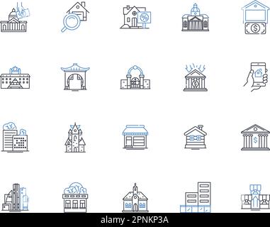 Icons-Kollektion für Mietwohnungen. Leasing, Wohnraum, Eigentum, Mieter, Vermieter, Vermietung, Wohnungsvektor und lineare Darstellung. Wohnung, Wohnung Stock Vektor