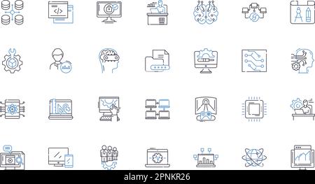 Zeilensymbole der Sprachsoftware. Mehrsprachig, Übersetzung, Dolmetschen, Fluenz, Vokabular, Grammatik, Aussprache und Linear Stock Vektor