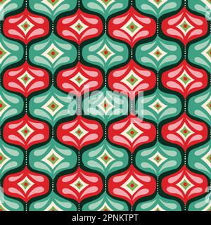 Nahtloses Muster für Ornament-Vektor in Rot und Grün Ogee Stock Vektor