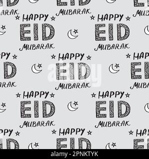 Frohes Eid Mubarak. Muster mit Eid Mubarak, wunderschöne Schrift. Sich wiederholendes Muster für den Feiertag. Stock Vektor