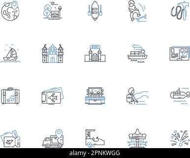 Vagabond Vagrants Line Icons Kollektion. Bohemian, Nomadic, Traveler, Wanderlust, Zigeuner, Roaming, Rootless Vector und lineare Darstellung. Transient Stock Vektor