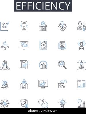 Symbolsammlung für Effizienzlinien. Schnelligkeit, Produktivität, Schnelligkeit, Kompetenz, Kompetenz, Agilität, Quickness Vektor und lineare Darstellung Stock Vektor