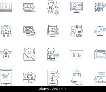 Sammlung der Liniensymbole für das Anfangsmanagement. Planung, Sprecher, Absolventen, Veranstaltungsort, Zeremonie, Programm, Logistikvektor und lineare Darstellung Stock Vektor