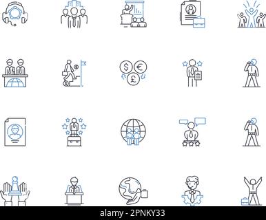 Symbolsammlung für politische Systemlinien. Demokratie, Republik, Föderalismus, Monarchie, Sozialismus, Kommunismus, Autoritarismus, Vektor und linear Stock Vektor