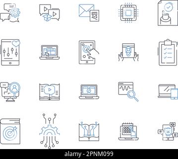 Sammlung der Liniensymbole für Entscheidungsbäume. Knoten, Klassifizierung, Entropie, Aufteilung, Regression, Schnitt, Entscheidungsvektor und lineare Darstellung Stock Vektor