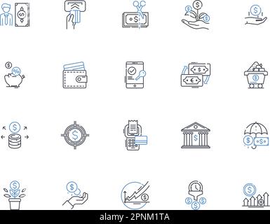 Symbolsammlung für Großbuchstaben. Investitionen, Finanzen, Vermögen, Mein, Eigenkapital, Asset, Fondsvektor und lineare Darstellung. Ersparnisse, Anleihen, Einkommenszeichen Stock Vektor