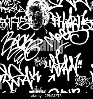 Nahtloses handschriftliches Graffiti-Muster, Straßenkunst, Malerei. Stockfoto