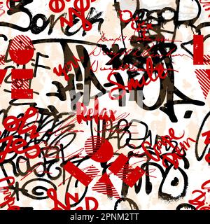 Nahtloses handschriftliches Graffiti-Muster, Straßenkunst, Malerei. Stockfoto