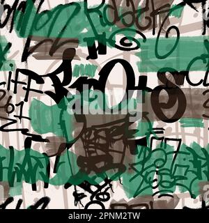 Nahtloses handschriftliches Graffiti-Muster, Straßenkunst, Malerei. Stockfoto