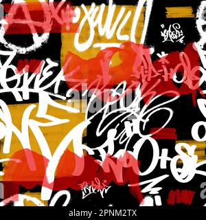 Nahtloses handschriftliches Graffiti-Muster, Straßenkunst, Malerei. Stockfoto