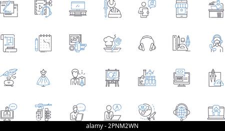 Zeilensymbole des virtuellen Assistenten. Automatisierung, Produktivität, Effizienz, Support, Unterstützung, Management, Kommunikationsvektor und linear Stock Vektor