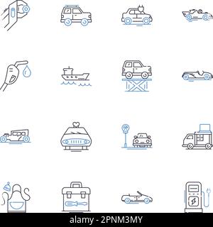 Symbolsammlung für die Position im Warenkorb. Transport , Transport , Versand , Lieferung , Fracht , Disposition, beweglicher Vektor und lineare Darstellung. Tragen Stock Vektor