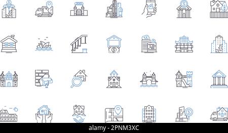 Symbolsammlung für Wohnimmobilien. Haus, Haus, Wohnung, Eigentum, Wohnsitz, Schutz, Wohnungsvektor und lineare Darstellung. Homestead Stock Vektor