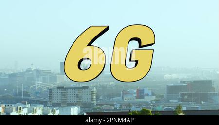 Abbildung: 6g-Text über Stadtbild Stockfoto