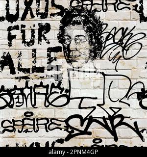 Nahtloses handschriftliches Graffiti-Muster, Straßenkunst, Malerei. Stockfoto
