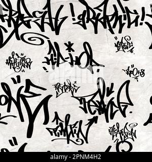 Nahtloses handschriftliches Graffiti-Muster, Straßenkunst, Malerei. Stockfoto