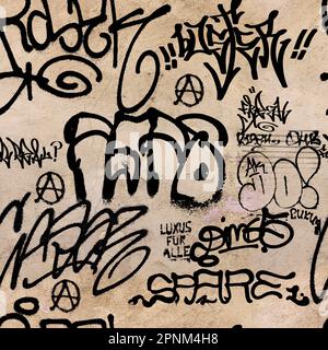 Nahtloses handschriftliches Graffiti-Muster, Straßenkunst, Malerei. Stockfoto