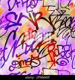 Nahtloses handschriftliches Graffiti-Muster, Straßenkunst, Malerei. Stockfoto