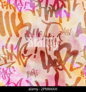 Nahtloses handschriftliches Graffiti-Muster, Straßenkunst, Malerei. Stockfoto