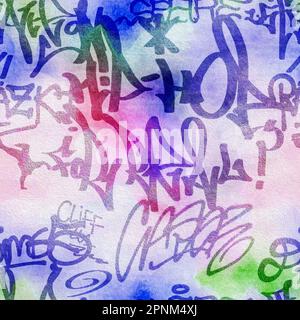 Nahtloses handschriftliches Graffiti-Muster, Straßenkunst, Malerei. Stockfoto