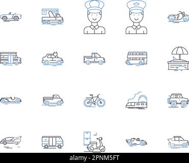 Journey Line Icons Kollektion. Entdeckungsreise, Abenteuer, Odyssee, Wanderung, Pilgerfahrt, Exkursion, Voyage-Vektor und lineare Darstellung. Expedition Stock Vektor