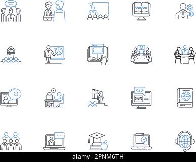 Zeigen Sie die Sammlung von Liniensymbolen. Präsentieren, Vorführen, Ausstellen, Anzeigen, Illustrieren, Erklären, Darstellen von Vektor und Linear Stock Vektor