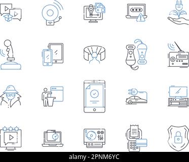 Symbolsammlung für die Kommunikationsbranche. Nerking, Interkonnektivität, Bandbreite, Konvergenz, Wireless, Spectrum, Telecommunications Vector und Stock Vektor