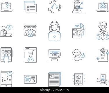 Symbolsammlung für Webinhalte. Copywriting, Blogging, SEO, Content, Writing, Bearbeiten, Veröffentlichen von Vektoren und linearen Illustrationen. Marketing, Social Stock Vektor