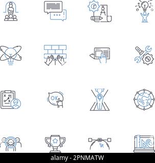 Symbolsammlung für Schulungszentrum. Kurse, Lehrplan, Coaching, Dozenten, Seminare, Workshops, Bildungsvektor und lineare Illustration Stock Vektor