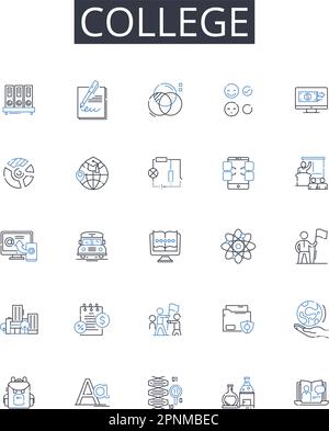 College Line Icons Kollektion. Universität, Institut, Akademie, Schule, Campus, Bildungseinrichtung, Bildungseinrichtung, Vektor und linear Stock Vektor