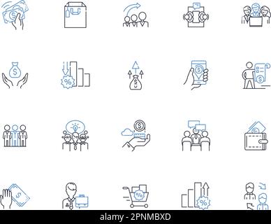 Collection mit Liniensymbolen für Ressourcenanalysen. Metriken, Bewertung, Bewertung, Optimierung, Überwachung, Daten, Analysevektor und lineare Darstellung Stock Vektor