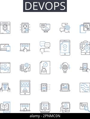 DevOps Line Icons Kollektion. Agile Entwicklung, Cloud-Computing, Digitale Transformation, kontinuierliches Lernen, Geschäftsanalysen, Maschinelles Lernen Stock Vektor