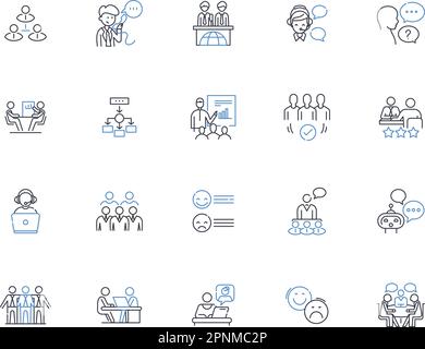 Symbolsammlung für Unterhaltungszeile. Dialog, Sprechen, Kommunikation, Austausch, Interaktion, Diskurs, Chat-Vektor und lineare Illustration. Diskussion Stock Vektor