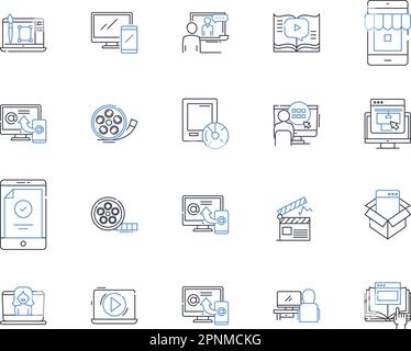 Symbolsammlung für Content Marketing Line. Strategie, Zielgruppe, Interaktion, Konvertierung, Kennzahlen, Geschichtenerzählen, Branding-Vektor und lineare Illustration Stock Vektor