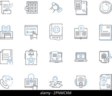Symbolsammlung für Papierprodukte. Statistik, Notizbuch, Terminplanung, Journal, Kalender, Planer, Organizer-Vektor und lineare Illustration. Skizzenbuch Stock Vektor