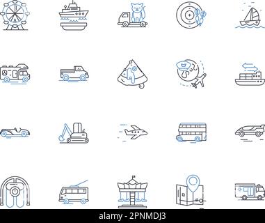 Symbolsammlung für Roaming-Linien. Wanderlust, Traverse, Globe-Trabting, Erkunden, Ramble, Meander, wandernder Vektor und lineare Darstellung. Wandern Stock Vektor