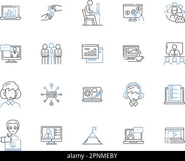 Symbolsammlung für operative Arbeitsplatzlinien. Effizienz, Verfahren, Produktivität, Technologie, Qualität, Sicherheit, Workflow-Vektor und linear Stock Vektor