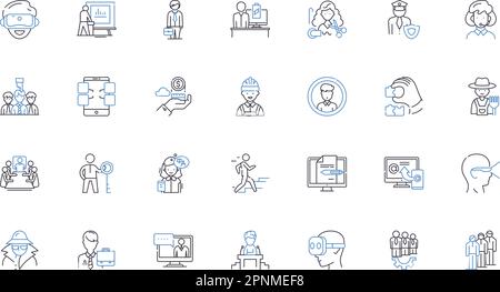 Kollektion akademischer Verfolgungslinien-Ikonen. Lernen, Stipendium, Forschung, Studium, Anfrage, Exploration, Analysevektor und lineare Darstellung Stock Vektor