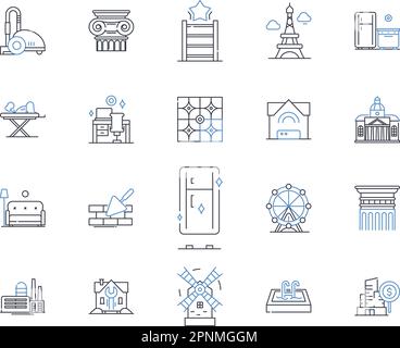 Haushaltsrenovierungs-Kollektion mit Symbolen. Renovierungen, Umbau, Bodenbeläge, Anstriche, Sanitär, Elektrik, Dachvektor und lineare Darstellung Stock Vektor