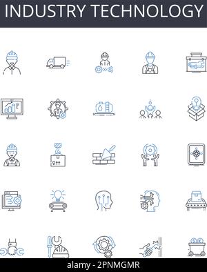 Icons-Kollektion für Industrietechnologien. Fertigung, Ingenieurwesen, Produktion, Wissenschaft, Forschung und Entwicklung, Innovation, Automatisierung Stock Vektor